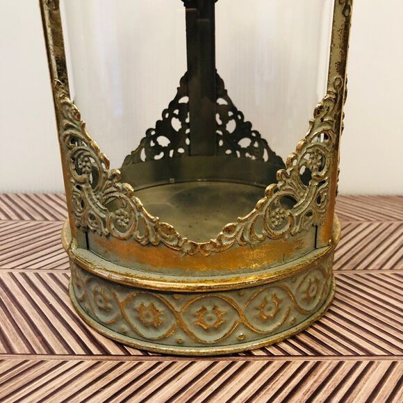 Decorative Lantern Round Gold Tone Metal Glass 15" w/ Handle Christmas Decor - Picture 8 of 8